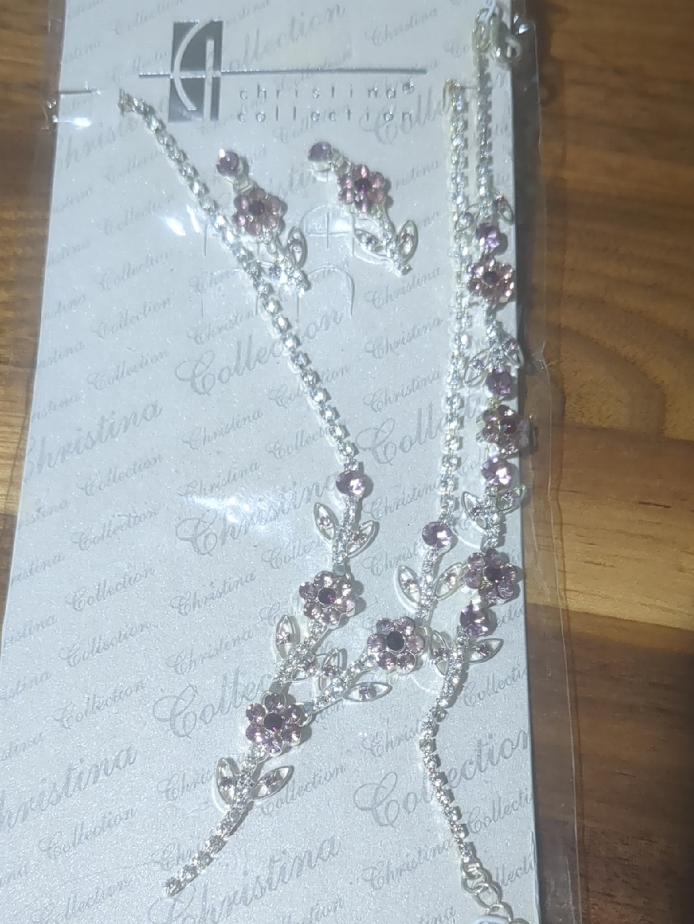 Christina Pink Crystal Floral Necklace and Earring Set